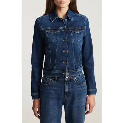 Mavi Jeans Cecilia Denim Trucker Jacket in Dark Brushed Flex Blue at Nordstrom, Size Large | Nordstrom