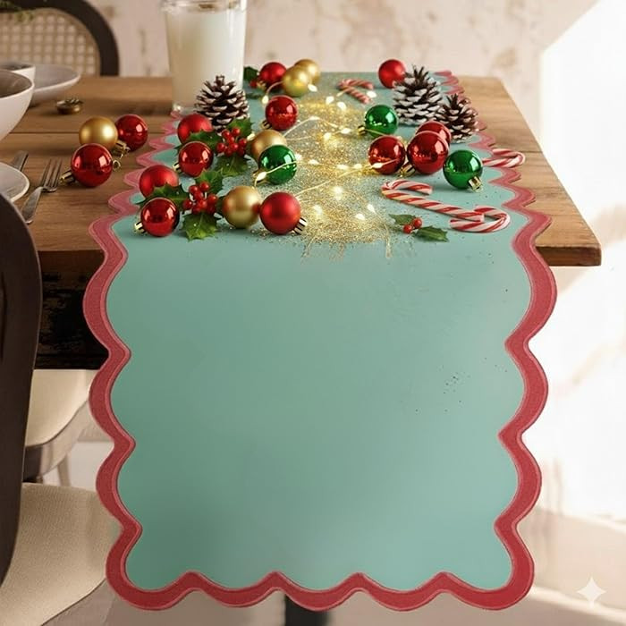 Folkulture Christmas Table Runner 72 inches Long | Scalloped Table Runner for Farmhouse Decor or ... | Amazon (US)
