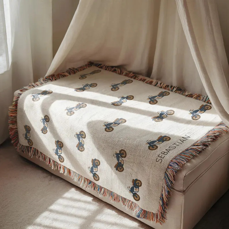 Personalized Motorbike Baby Blanket, Custom Name Motorcycle Boys Throw, Personalized Blanket with... | Etsy (US)