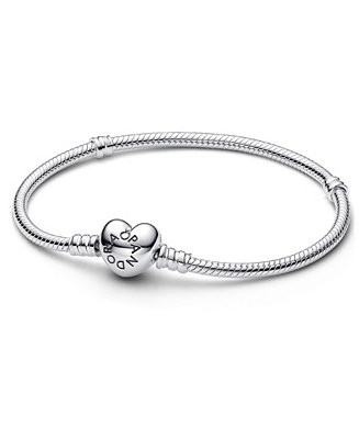 Sterling Silver Moments Heart Clasp Snake Chain Bracelet | Macy's