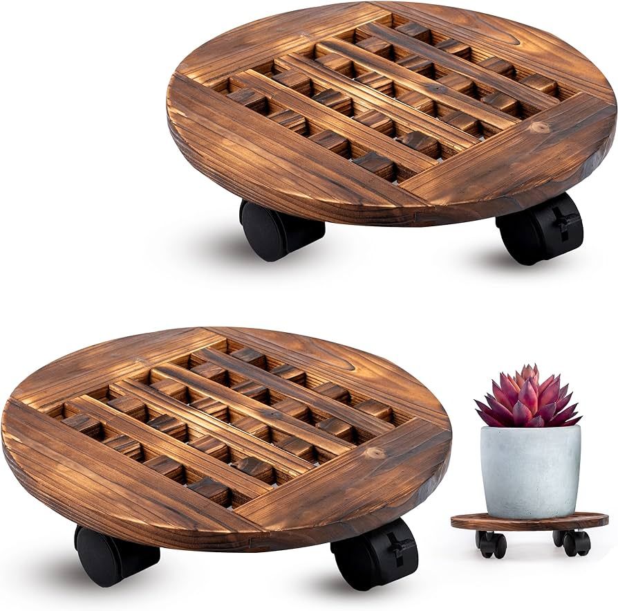 Mylk & Honei 2 Pack Wood Plant Caddy with Wheels 12 Inch Rolling Plant Stand with Wheels with Loc... | Amazon (US)