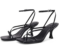 PiePieBuy Women's Lace Up Heeled Sandals Square Flip Flop High Heels Strappy Party Shoes | Amazon (US)