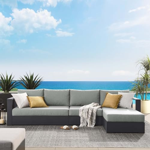 Modway Tahoe Modular Aluminum 3-Piece Outdoor Patio Furniture Gray, Right-Facing Sectional Sofa S... | Amazon (US)