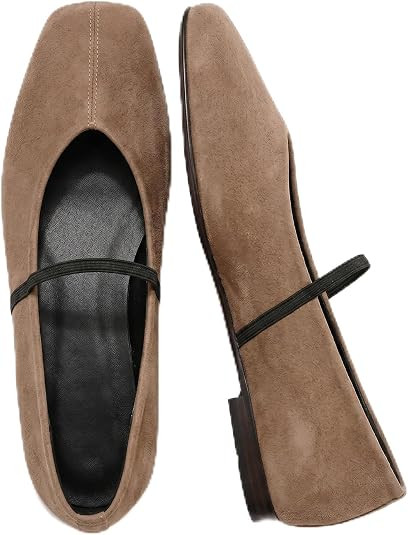 Ballet Flats for Women Square Toe Elastic Strap Mary Jane Shoes | Women Closed Toe Ballerina Flat... | Amazon (US)