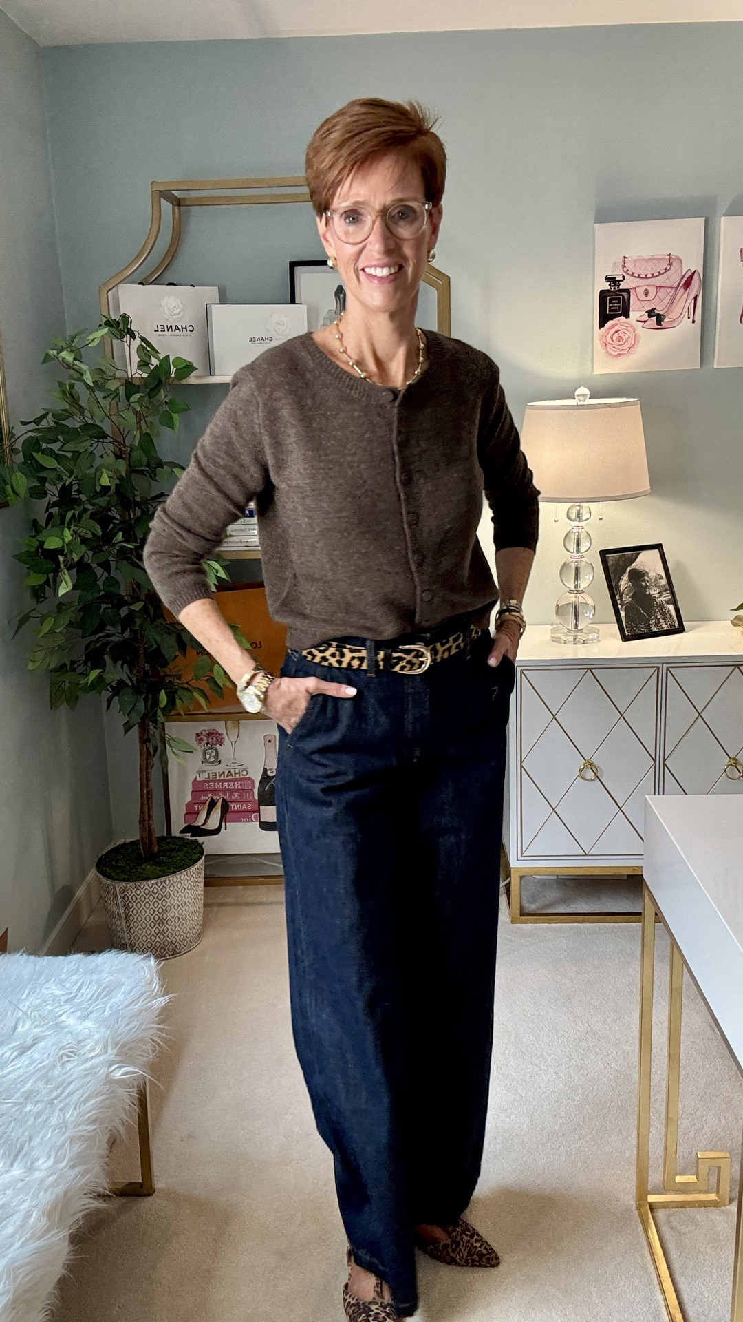 Classic doesn’t have to mean predictable.

Want the links sent to you? Comment SHOP and I’ll DM them!

A brown cashmere cardigan and dark wash wide-leg jeans could have stopped at “nice.” The leopard belt and flats are what make the outfit feel like me.

And that’s one of my favorite ways to wear cashmere for fall: start with the timeless piece, then add ONE thing that gives the outfit some personality.

At 56 and 6'1", I’m much more interested in building a wardrobe around pieces I’ll actually wear repeatedly than chasing something new every week. A cashmere cardigan earns its place because I can wear it buttoned as a sweater, open as a layer, dressed up with trousers or casually with jeans.

This week we’re talking all things cashmere: what’s worth considering, how I’m wearing it, and the sweaters that can actually become wardrobe workhorses.

Would you wear the leopard belt AND flats together, or choose just one?

SAVE this outfit for fall inspiration, SHARE it with your cashmere-loving friend, and FOLLOW for classic style, tall-friendly finds and clothes worth wearing on repeat.

#CashmereStyle #FallOutfitIdeas #StyleOver40 #TallWomenStyle

#LTKootd #LTKOver40 #LTKTall