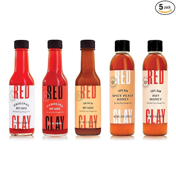 Red Clay Hot Sauce & Hot Honey, Whole Shebang Variety Pack (Original, Carolina Hot, Verde, Hot Ho... | Amazon (US)