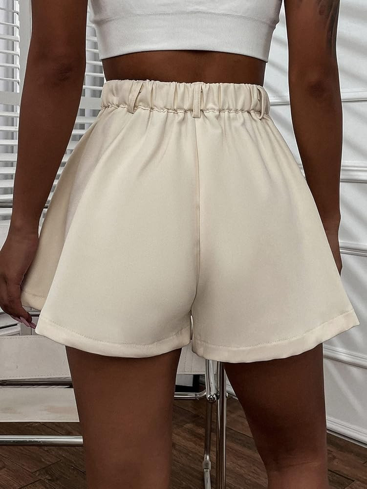 Floerns Women's Solid High Waisted Wide Leg Casual Pleated Shorts with Pocket | Amazon (US)