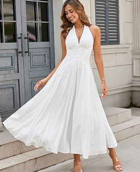 GLNEGE Women's Summer Halter Wedding Guest Midi Dress Corset Flowy A Line Tea Party Dresses Smock... | Amazon (US)