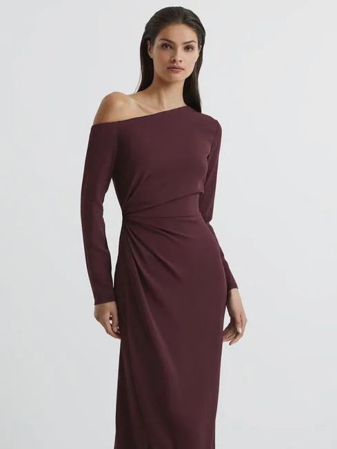 Off-Shoulder Drape Midi Dress | Reiss US