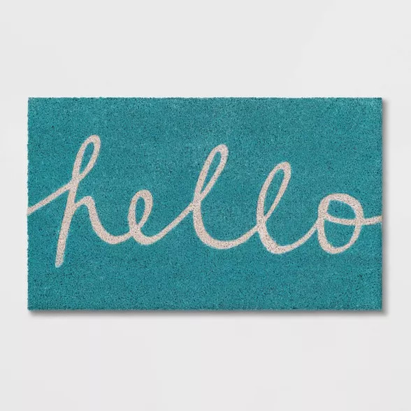1'6"x2'6" Blue Hello Cursive Doormat - Room Essentials™ | Target