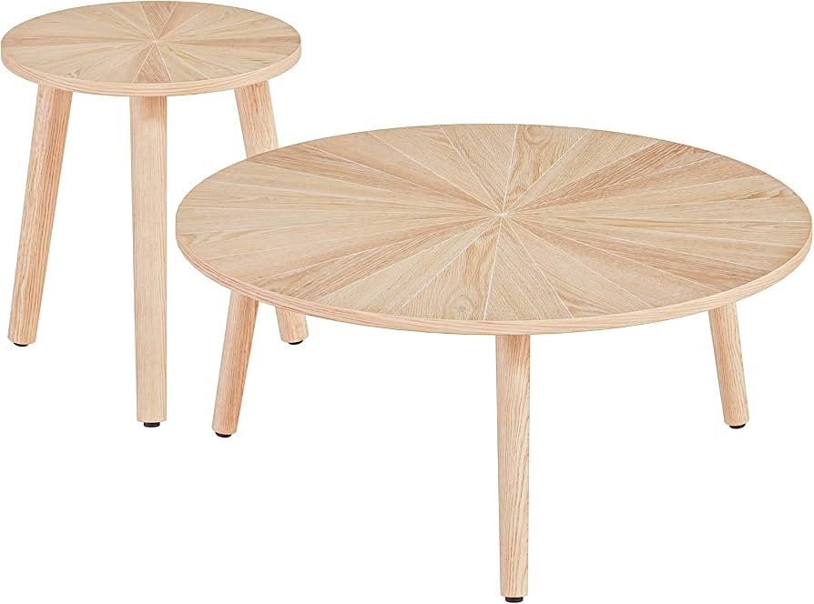 Solid Wood Round Coffee Table Set, Small Coffee Tables for Living Room, Oak Farmhouse Circle Coff... | Amazon (US)