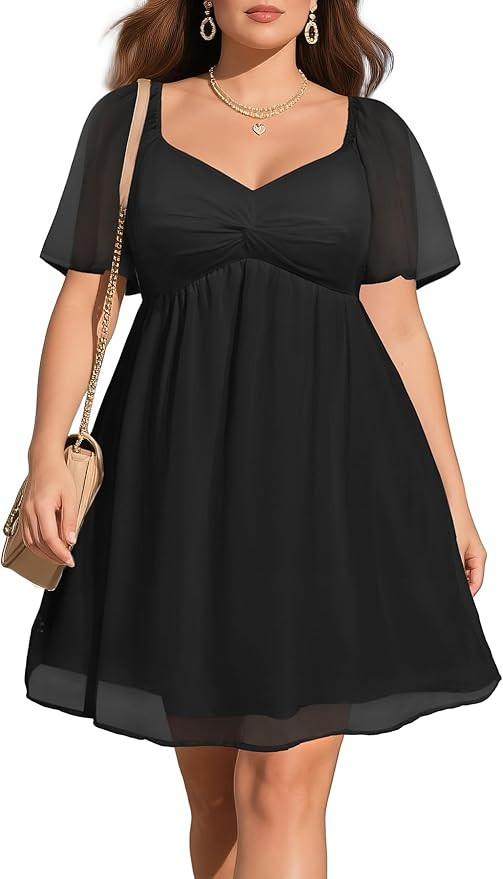 Pinup Fashion Women Graduation Dress Plus Size - Homecoming Sweetheart Neckline Chiffon A-Line Sh... | Amazon (US)