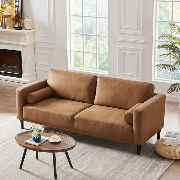 Homfa 3 Seater Sofa, 78.9'' Modern Large Upholstered Lounge Couch with Square Arm, Camel | Walmart (US)