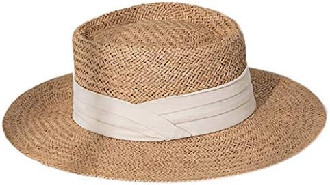 Vxkbiixxcs-o Sun Hat, Summer Woven Straw Sun Hat Flat Wide Brim Ribbon Boho Panama Boater Beach C... | Amazon (US)