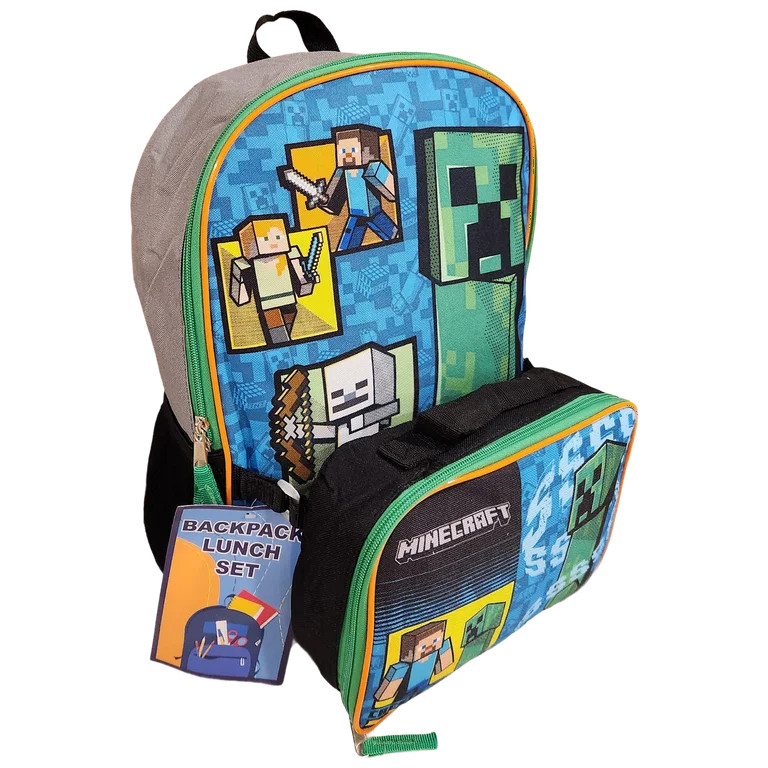 Minecraft Full Size 16 Inch Backpack with Detachable Lunch Box 2 pieces set | Walmart (US)