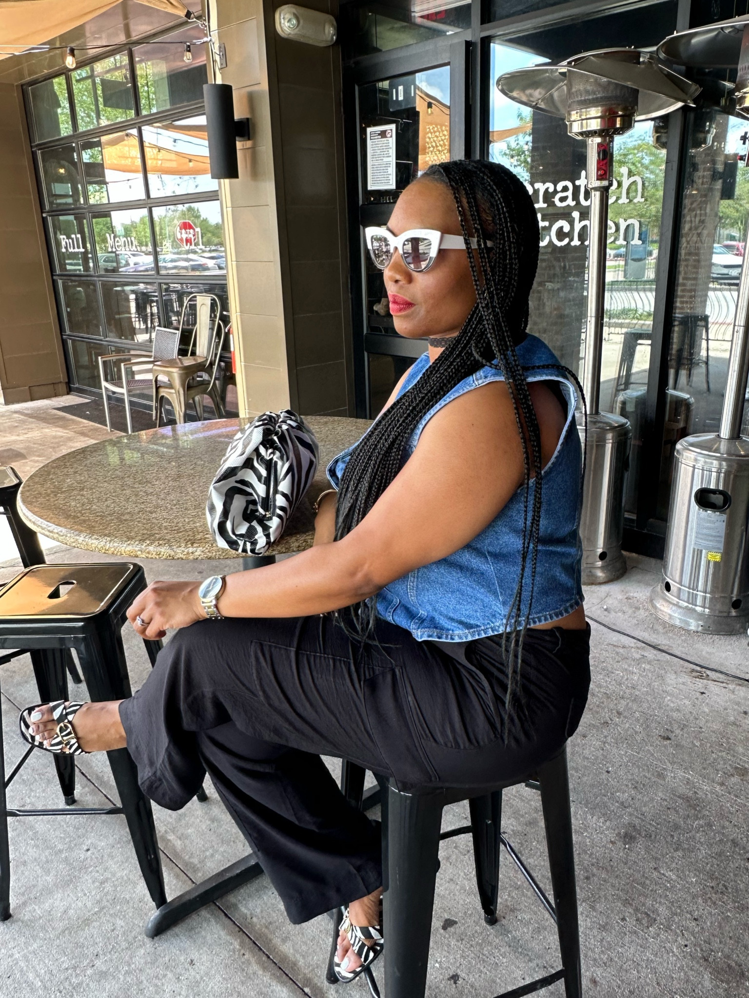 A little zebra never hurt anyone! 🦓 

Cargo pants, denim vest, zebra sandals, zebra Bottega dupe clutch and sunglasses to match! 🖤🤍

#bottegabagdupe #denimvest #cargopants #zarasandals 

#LTKcurves #LTKFind #LTKstyletip