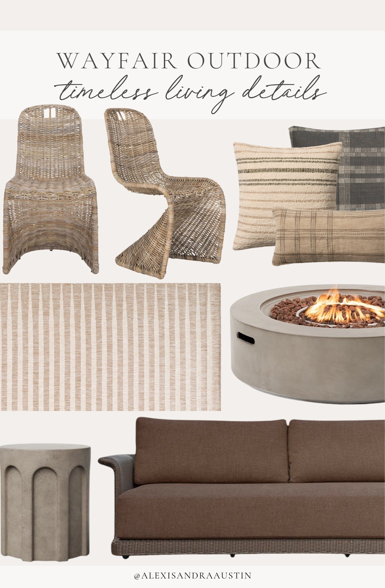 Sharing all of the outdoor inspo from @wayfair with all of my favorite patio essentials for the season. From accent  details to furniture staples that will transition from season to season — find all of my neutral, timeless finds for an elevated outdoor space.

#Ad #wishyouwerehere #outdoor #Wayfair #WayfairPartner

Home finds, neutral home inspo, outdoor furniture, collected style, furniture favorites, accent chair, wicker details, outdoor throw pillow, neutral fire pit, neutral accent rug, outdoor sofa, summer style, entertaining details, Wayfair favorites, shop the look!

#LTKSeasonal #LTKHome #LTKSaleAlert