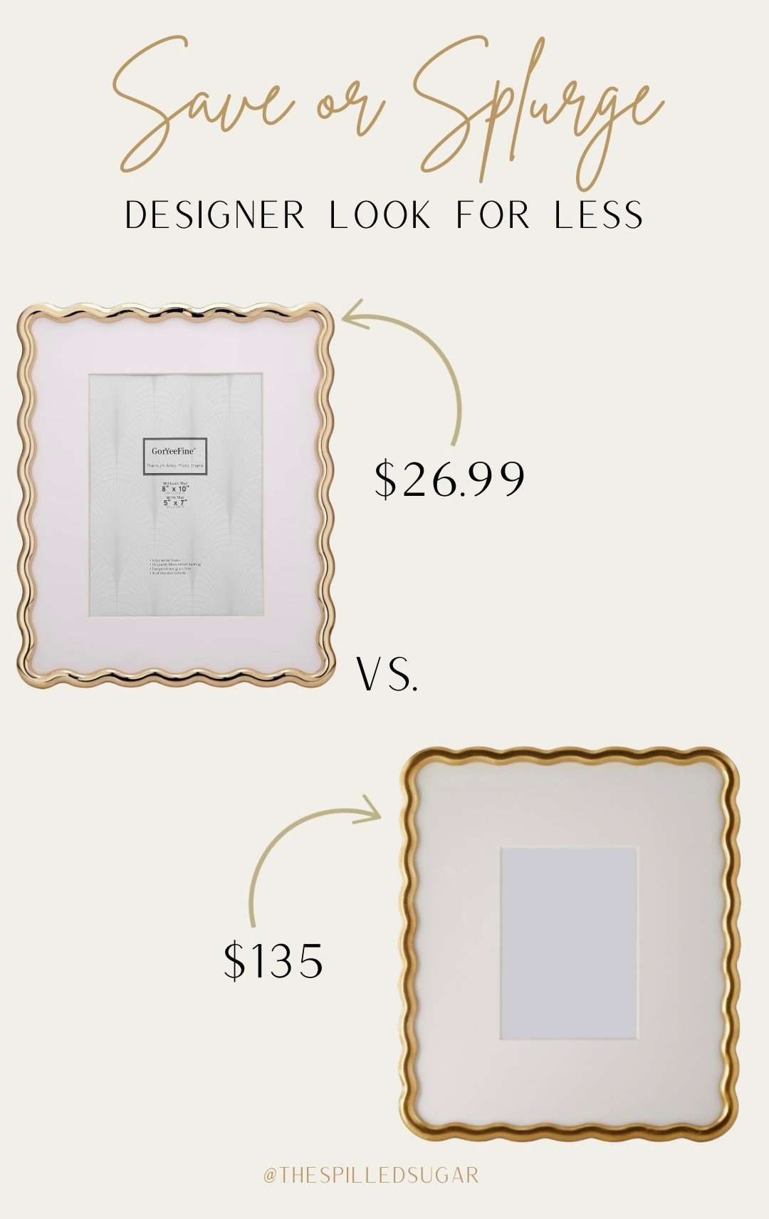 Which frame would you choose? The Aerin frame for $135 or the Amazon version for $26.99?

Designer look for less, Amazon finds, Amazon dupe, home decor 2025, Christmas gift idea, picture frame, gold frame 

#LTKFindsUnder100 #LTKHome #LTKSeasonal
