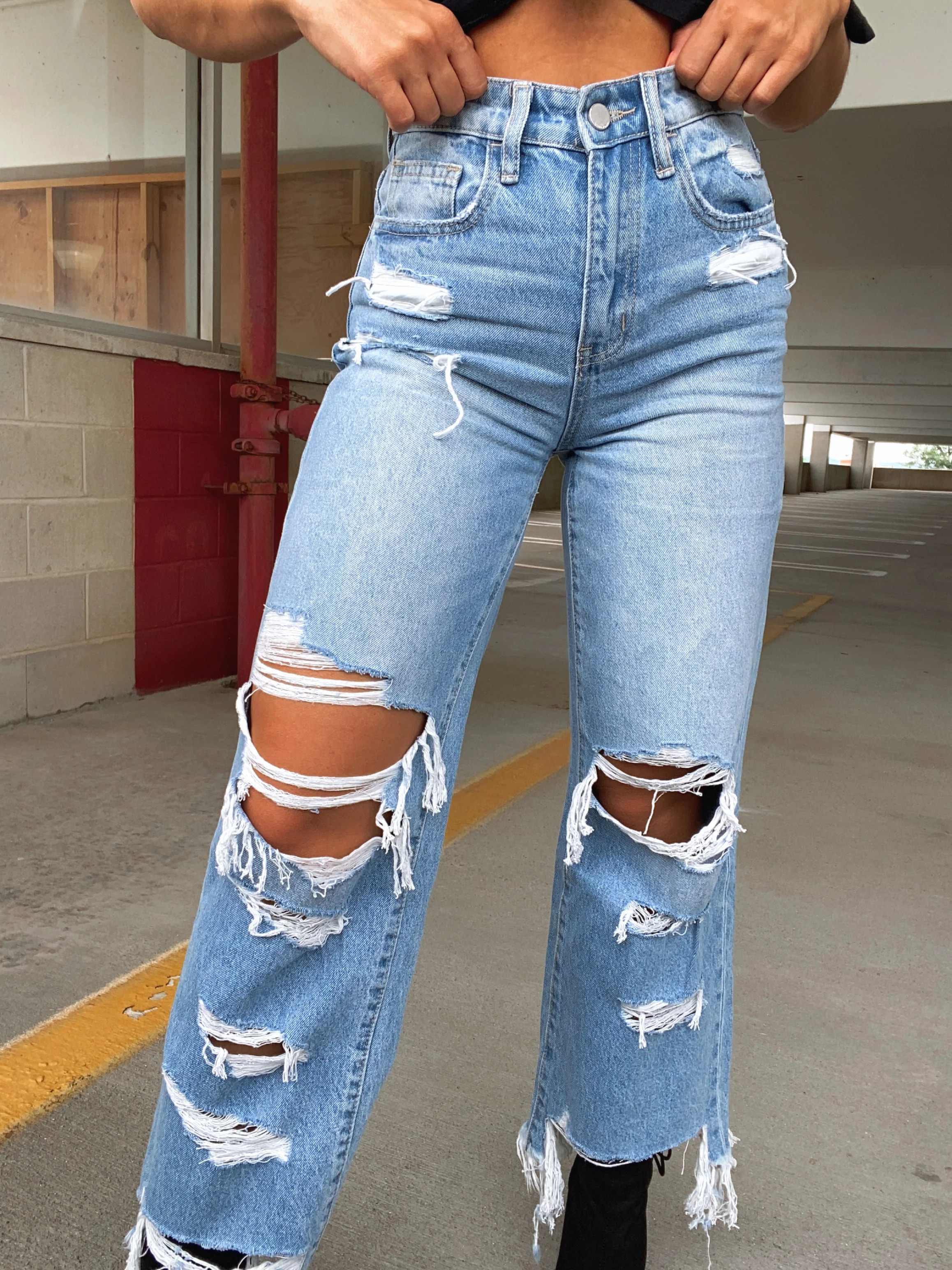 Wild and Free Wide leg Distressed Jeans | Willow Boutique