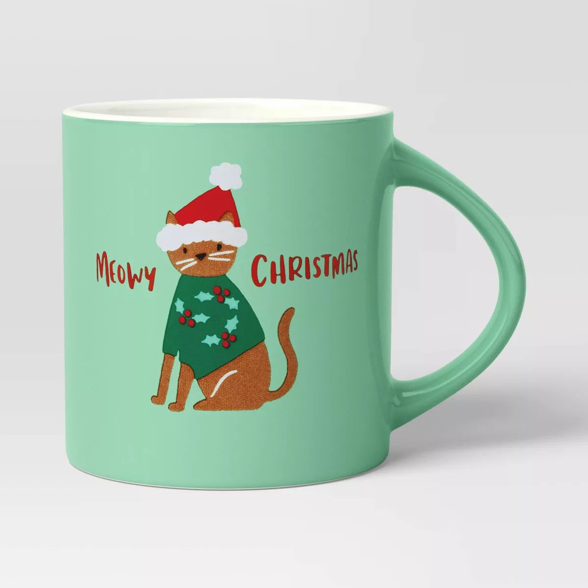 16oz Holiday Stoneware Meowy Christmas Mug Green - Wondershop™ | Target