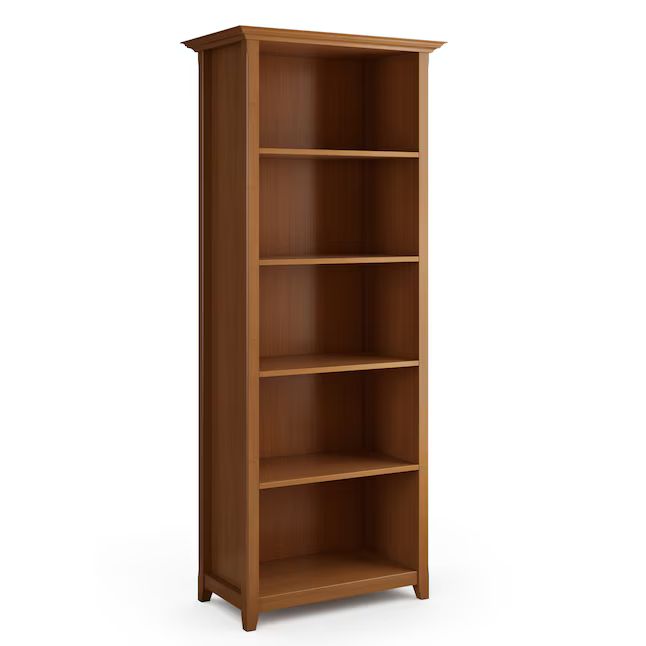 Simpli Home Amherst Light Golden Brown Wood 5-Shelf Bookcase (30-in W x 70-in H x 14-in D) | Lowe's