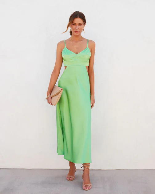 Aura Satin Cutout Midi Dress - Green - FINAL SALE | VICI