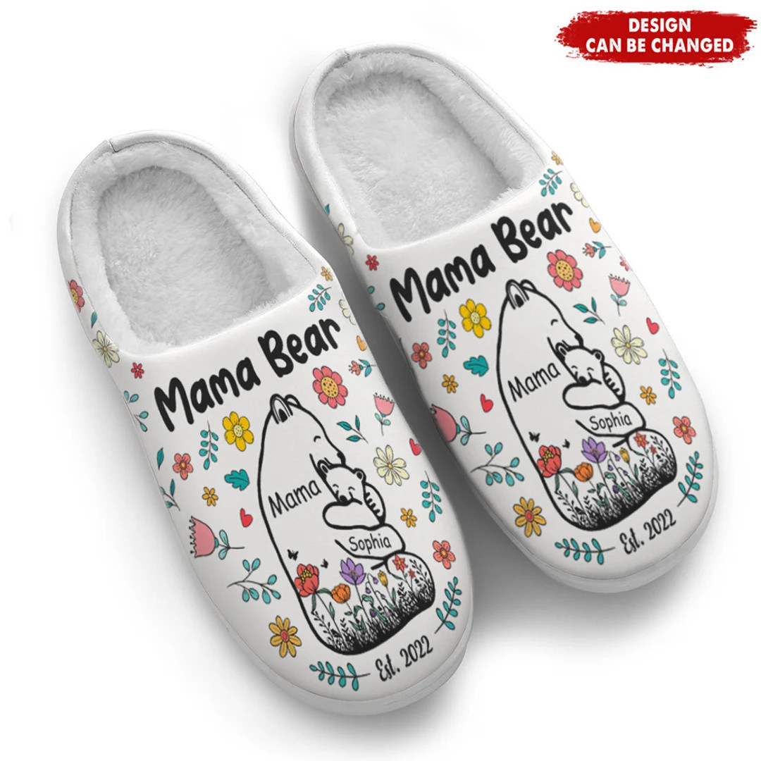 Mama Bear, Personalized Mom Floral Slippers With Kids Names, Personalized Mom Gift, Birthday, Mot... | Etsy (US)