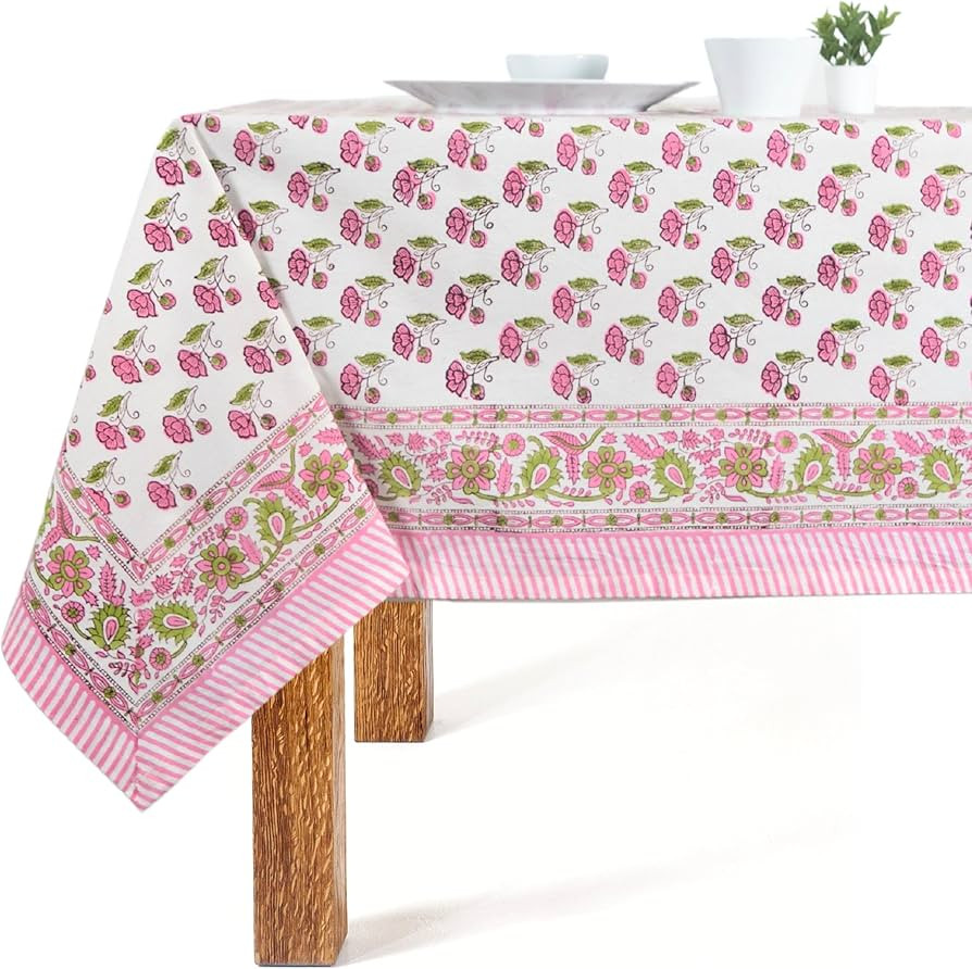 Block Print Table Cloth- 60x90 Inch Rectangle 100% Cotton Handmade Pre-Shinked, Washable for Spri... | Amazon (US)