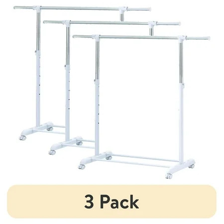(3 pack) Mainstays Adjustable Rolling Garment Rack Metal Chrome, White, 84-121Wx44Dx123.5-163Hcm | Walmart (US)