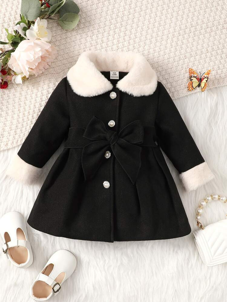 Baby Borg Collar Belted Coat | SHEIN