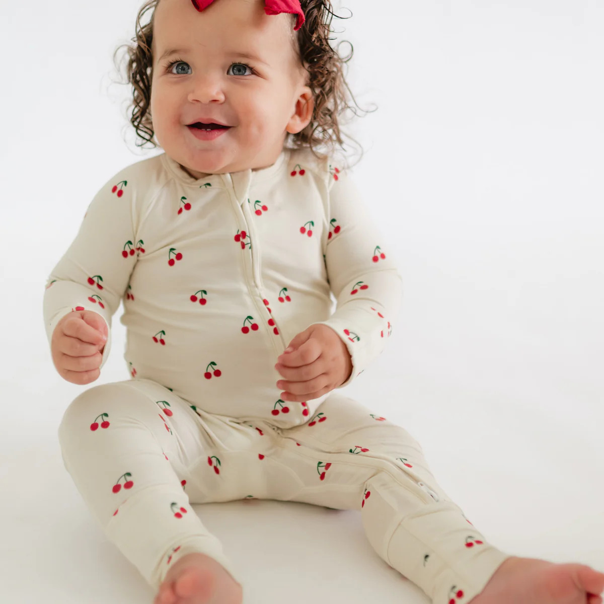 Infant Romper in Cream Cherries | Silks Design