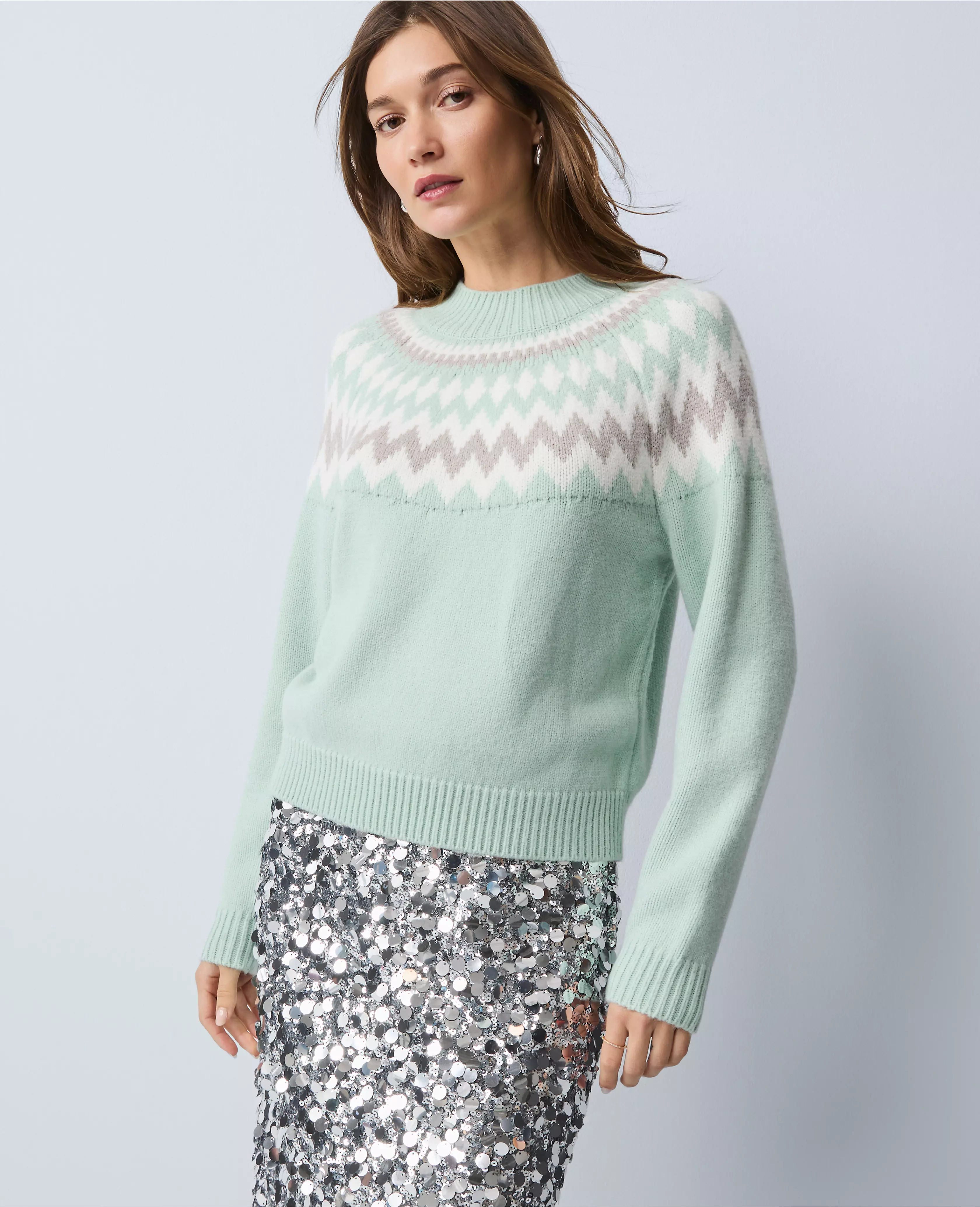 Fair Isle Mock Neck Sweater | Ann Taylor