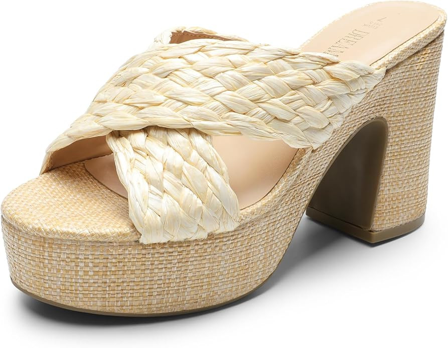 DREAM PAIRS Women's Platform Heels Open Toe Slip on Heels for Women High Chunky Block Wedges Sand... | Amazon (US)
