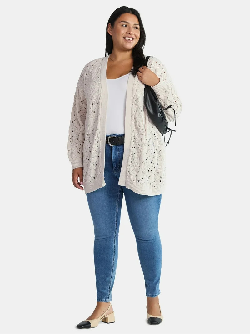 Terra & Sky Women's Plus Size Chenille Crochet Cardigan Sweater, Midweight, Sizes 0X-5X | Walmart (US)