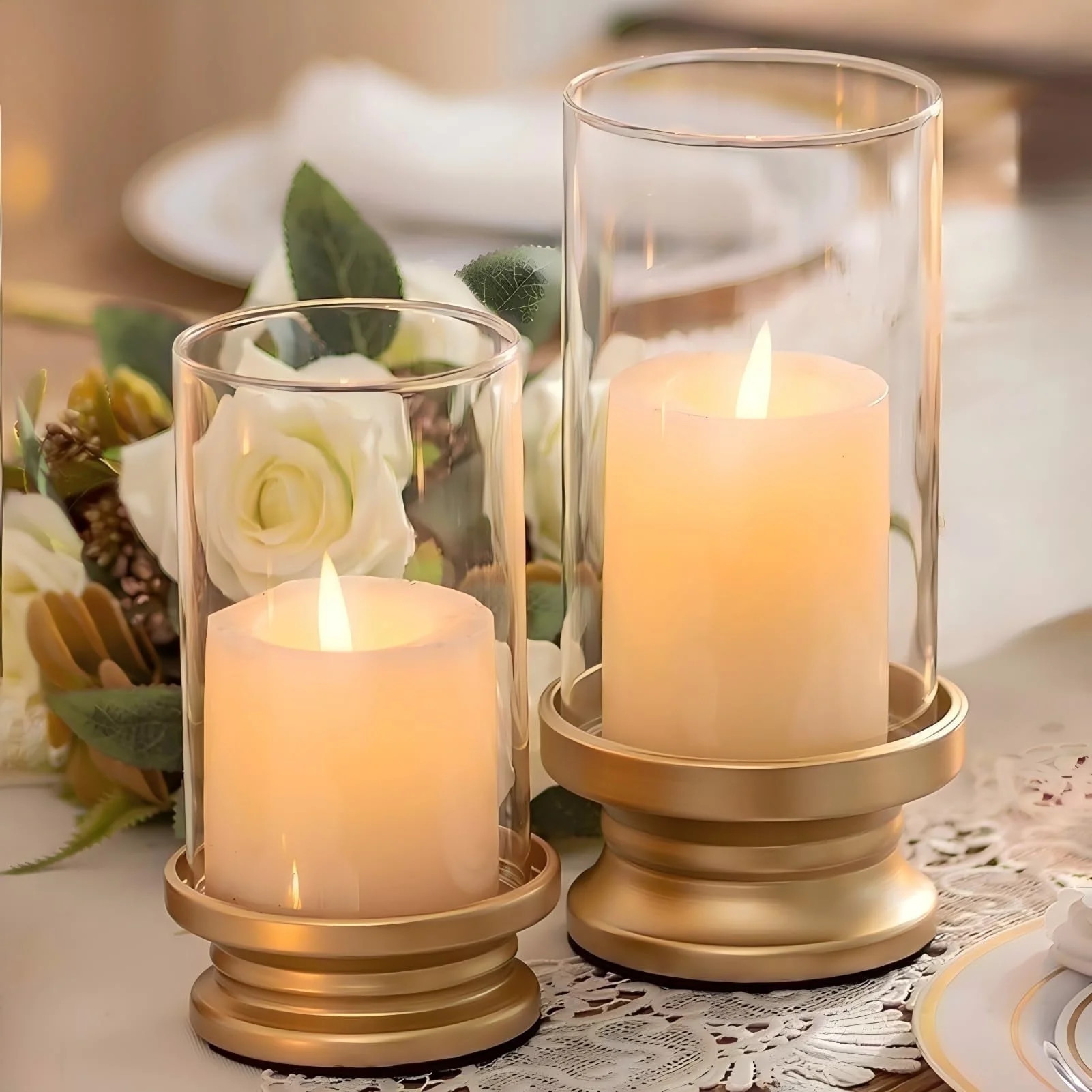 Nuptio Gold Pillar Candle Holders ,  Glass Candle Holder Stand for Pillar Candle  Set of 2 - Walm... | Walmart (US)