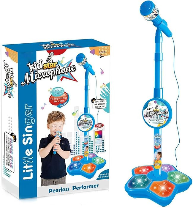 Kids Microphone with Stand, Portable Karaoke Machine for Kids with Adjustable Height & Flashing S... | Amazon (UK)