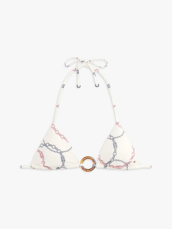 Global Stripe Halterneck Triangle Bikini Top | White | Tommy Hilfiger | Tommy Hilfiger UK