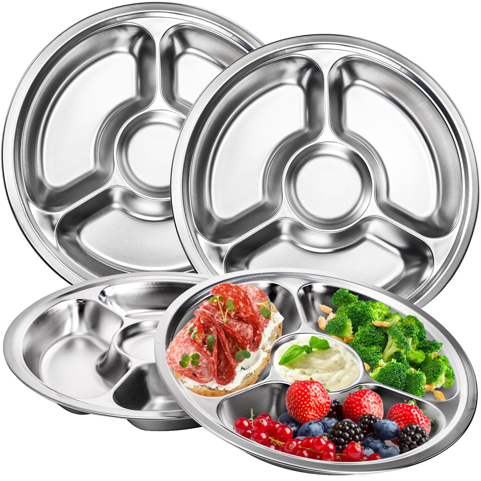 ZOOFOX Set of 4 Stainless Steel Divided Plates, Portion Control Plates with 4 Sections, Round Ser... | Amazon (US)