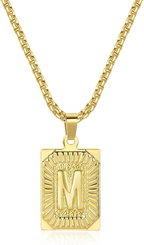 Initial Letter Necklace for Men, 22 inch Initial Pendant Necklace Chain, Dog Tag Chain Jewelry Fa... | Amazon (US)