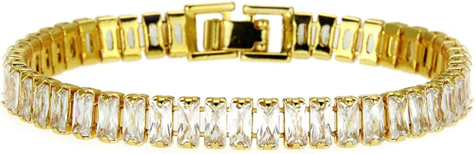 Apzzic 7mm Bling Iced Out Cubic Zirconia Baguette Diamond Hip Hop Gold Plated Tennis Chain Neckla... | Amazon (US)