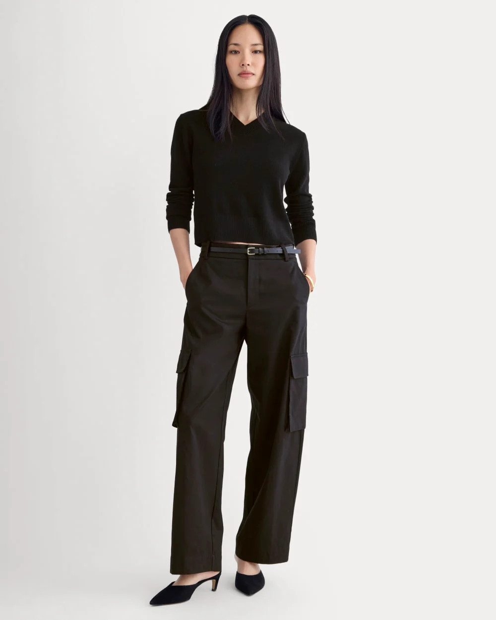Wide-Leg Cargo Trouser in Buttersmooth | Black | Everlane