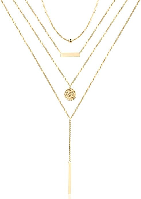 Turandoss Dainty Layered Choker Necklace, Handmade 14K Gold Plated Y Pendant Necklace Multilayer ... | Amazon (US)
