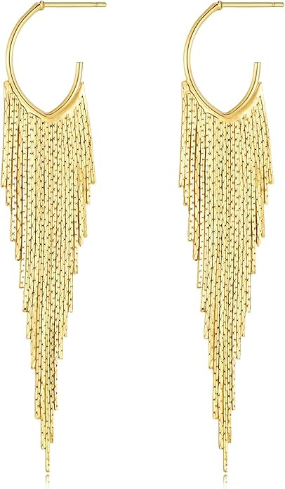 Gold Earrings for Women Trendy,Dainty Gold Pearl Tassel Dangle Earring Simple Cute Long Chains fo... | Amazon (US)