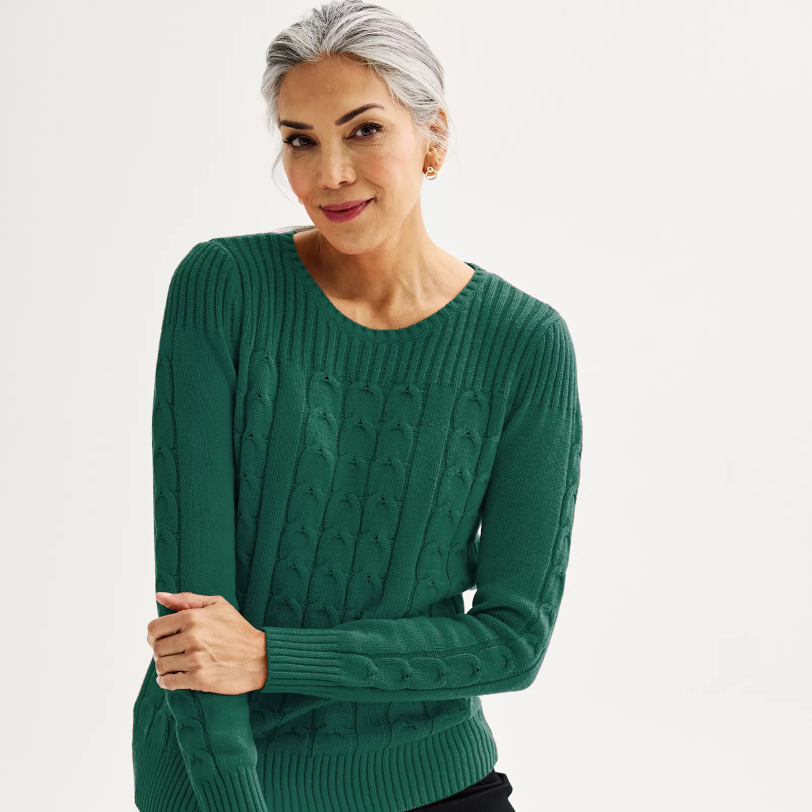 Women's Croft & Barrow® Rib Yoke Cable Pullover | Kohl's