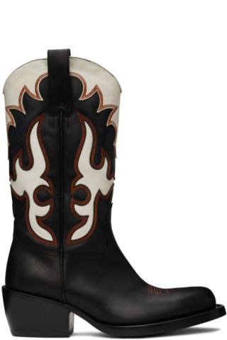 Black & White Cowboy Chelsea Boots | SSENSE