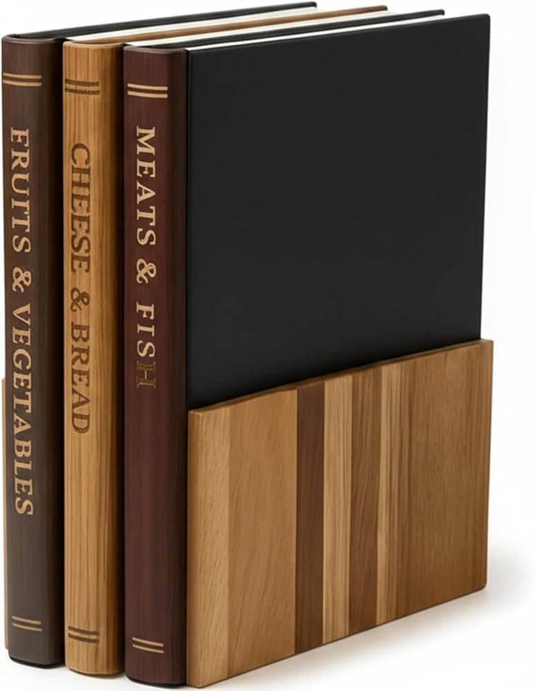 Book Cutting Board Set with Stand - Wooden Library Shaped Chopping Boards That Look Like Books, L... | Amazon (US)
