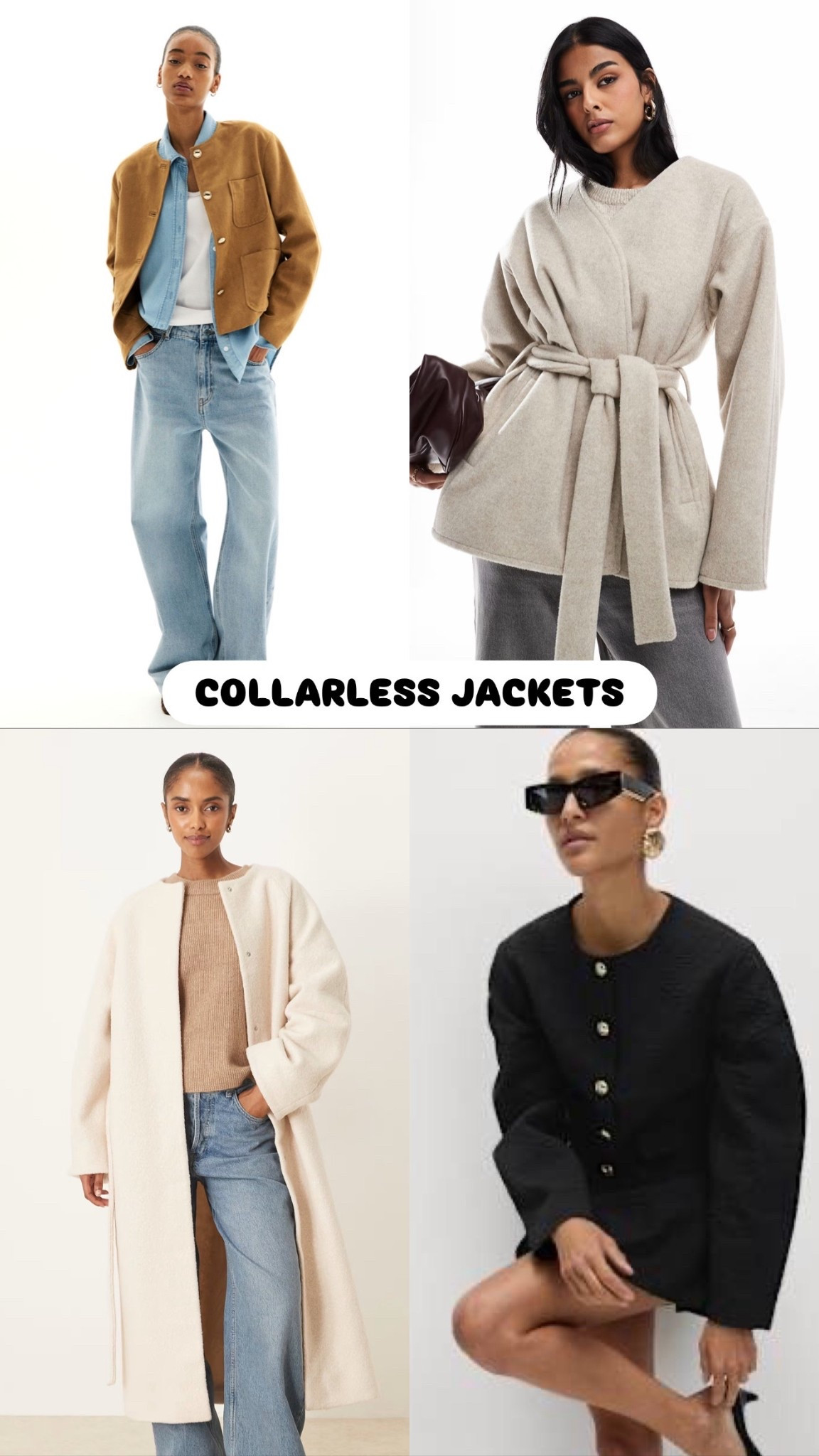 Collarless coats 
