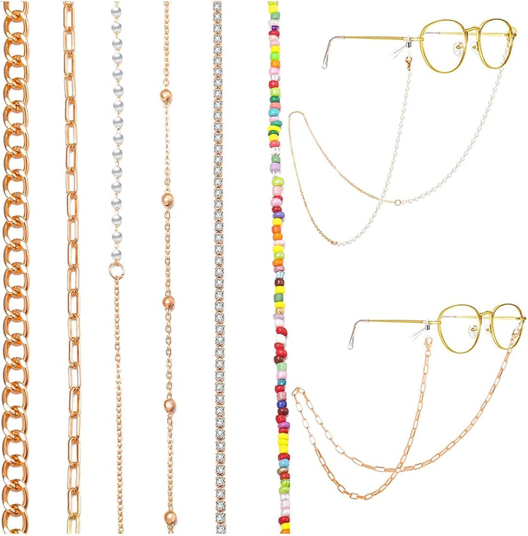 6 PCS Glasses/Eyeglass Chain for Women Gold/Silver | Amazon (US)