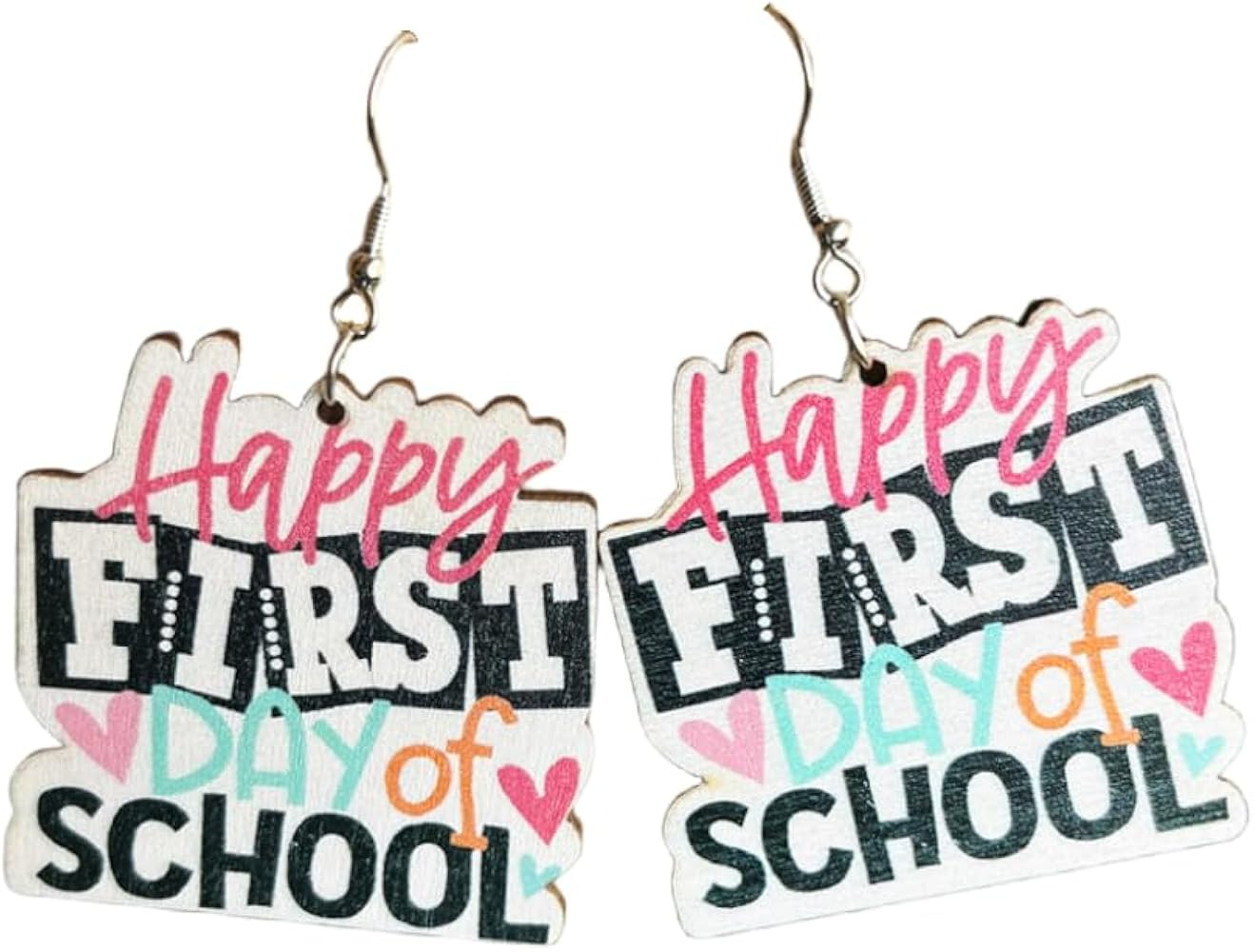Colorful Teacher Students Earrings First Day of School Acrylic Wooden Letter Drop Earrings Back t... | Amazon (US)