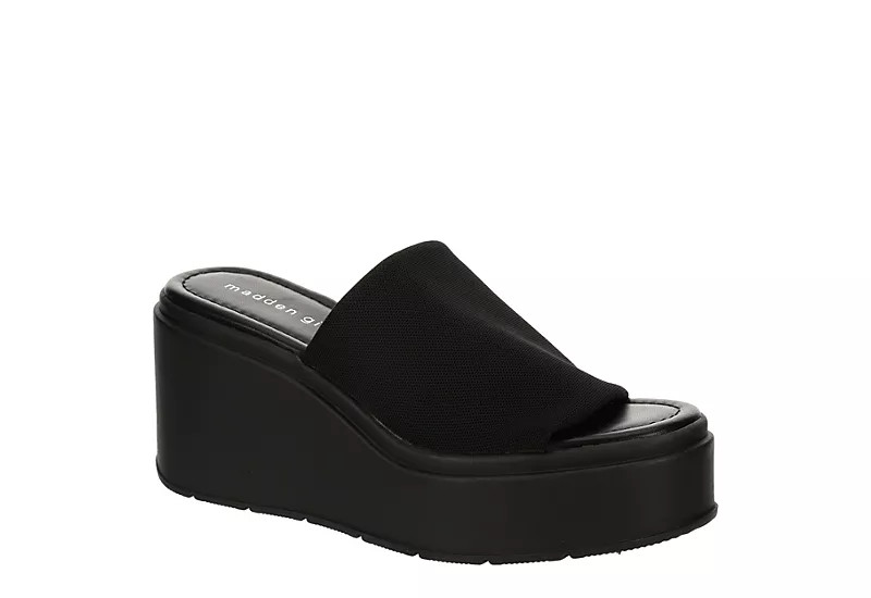 Madden Girl Womens Wesley Wedge Sandal - Black | Rack Room Shoes